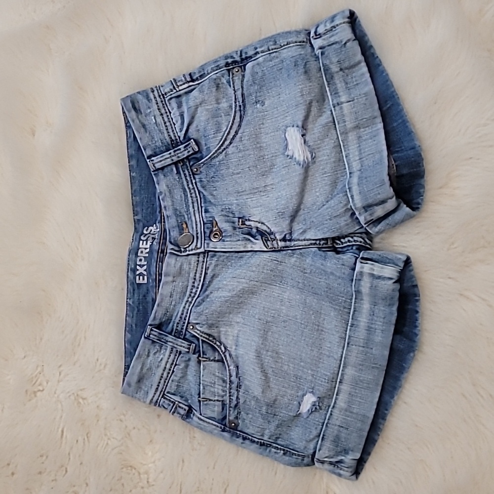 EXPRESS Jeans Cuffed Distressed Denim Shorts